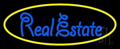 Blue Real Estate Yellow Oval Neon Sign