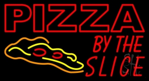 Red Pizza By The Slice Logo Neon Sign