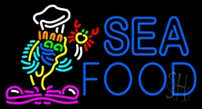 Double Stroke Seafood Logo Neon Sign