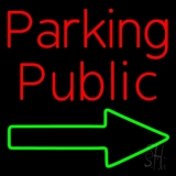 Red Public Parking With Arrow Neon Sign