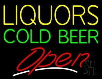 Liquors Cold Beer Open 2 Neon Sign