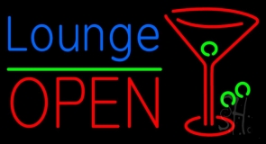 Lounge With Martini Glass Open 1 Neon Sign