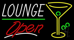 Lounge With Martini Glass Open 2 Neon Sign