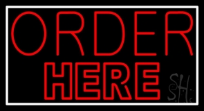 Double Stroke Red Order Here Neon Sign