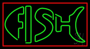 Green Double Stroke Fish With Red Border Neon Sign