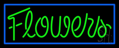 Green Flowers With Blue Border Neon Sign