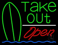 Green Take Out Bar Open Neon Sign