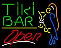 Green Tiki Bar With Parrot Martini Glass Open Neon Sign
