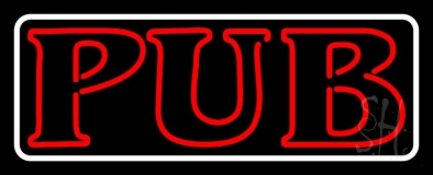 Pub Red With White Border Neon Sign