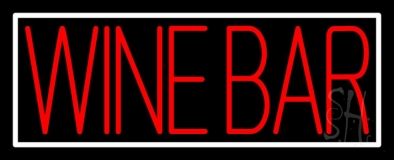 Red Wine Bar With White Border Neon Sign