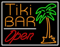 Tiki Bar With Palm Tree Open Neon Sign