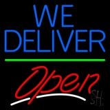 Blue We Deliver Open Green Line Neon Sign