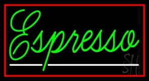 Cursive Green Espresso With Red Border Neon Sign