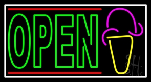 Double Stroke Green Open Ice Cream Cone Neon Sign