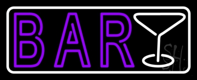 Double Stroke Purple Bar With Martini Glass And White Border Neon Sign