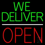 We Deliver Open Block White Line Neon Sign