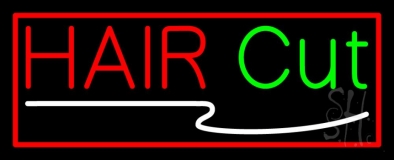 Hair Cut With Red Border Neon Sign
