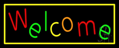 Multi Colored Welcome With Yellow Border Neon Sign