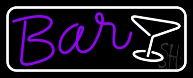 Purple Bar With Martini Glass And White Border Neon Sign