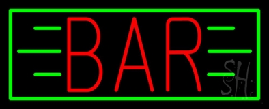 Red Bar With Green Lines And Border Neon Sign