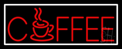 Red Coffee Mug With White Border Neon Sign