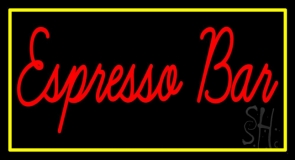 Red Espresso Bar With Yellow Border Neon Sign