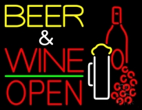 Beer And Wine With Bottle Open Neon Sign