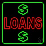 Double Stroke Loans With Dollar Logo With Green Border Neon Sign