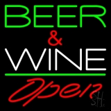 Green Beer And Wine With Bottle Red Open Neon Sign