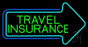 Green Travel Insurance With Arrow Neon Sign