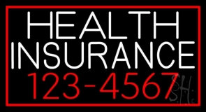 Health Insurance With Phone Number And Red Border Neon Sign