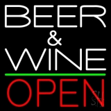 White Beer And Wine With Bottle Red Open Neon Sign