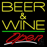 Yellow Beer And Wine With Bottle Red Open Neon Sign