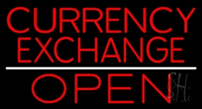 Red Currency Exchange Open White Line Neon Sign