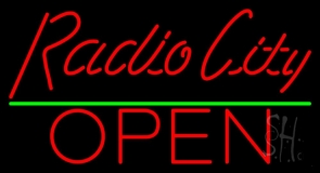 Red Cursive Radio City Open Neon Sign
