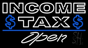 Double Stroke Blue Income Tax Open With Dollar Logo Neon Sign