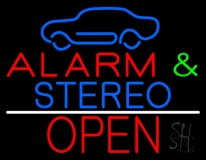 Alarm And Stereo Open White Line Neon Sign