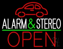 Car Logo Alarm And Stereo Open Green Line Neon Sign