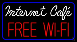 Internet Cafe Free Wifi Blue Border Neon Sign