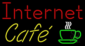 Internet Cafe With Coffee Cup Neon Sign