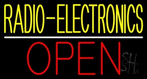 Radio Electronics Open Block White Line Neon Sign