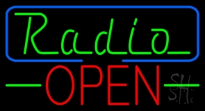 Radio Open With Blue Border Neon Sign