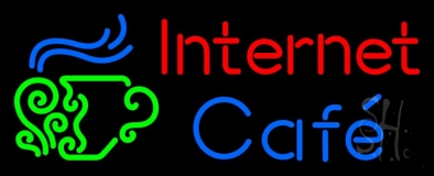 Red Internet Blue Cafe With Logo Neon Sign