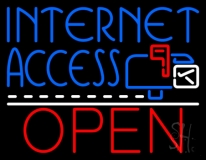 Blue Internet Access Open Neon Sign