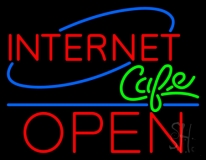 Deco Style Internet Cafe Open Blue Line Neon Sign