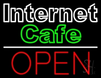 Double Stroke Internet Cafe Open Neon Sign