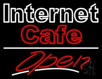 Double Stroke Internet Cafe Open White Line Neon Sign