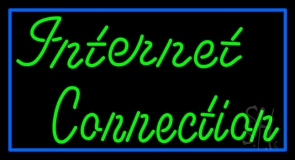 Green Internet Connection Blue Border Neon Sign