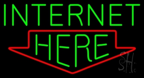 Green Internet Here Neon Sign