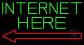 Green Internet Here With Arrow Neon Sign